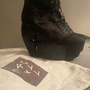 Gray City Cross Cut Out Platform Boots